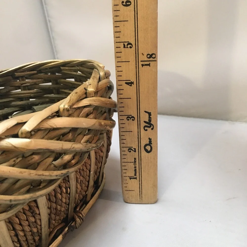 Woven Wicker Storage Basket Small Brown Oval Rustic Boho Decor Cottagecore